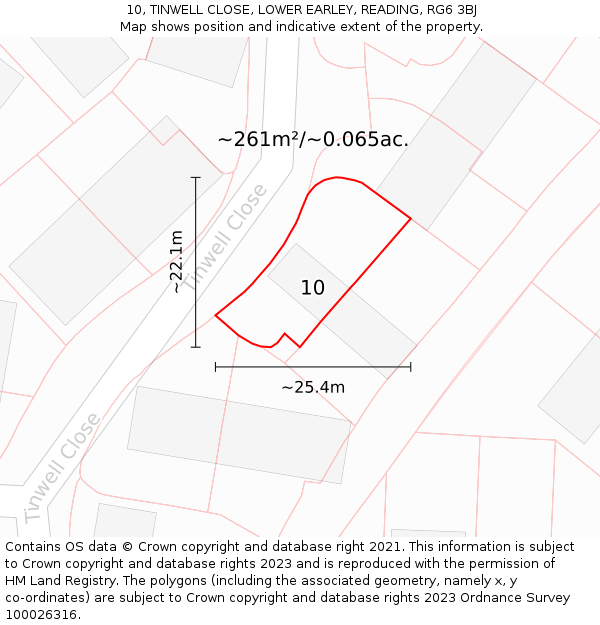 10, TINWELL CLOSE, LOWER EARLEY, READING, RG6 3BJ: Plot and title map