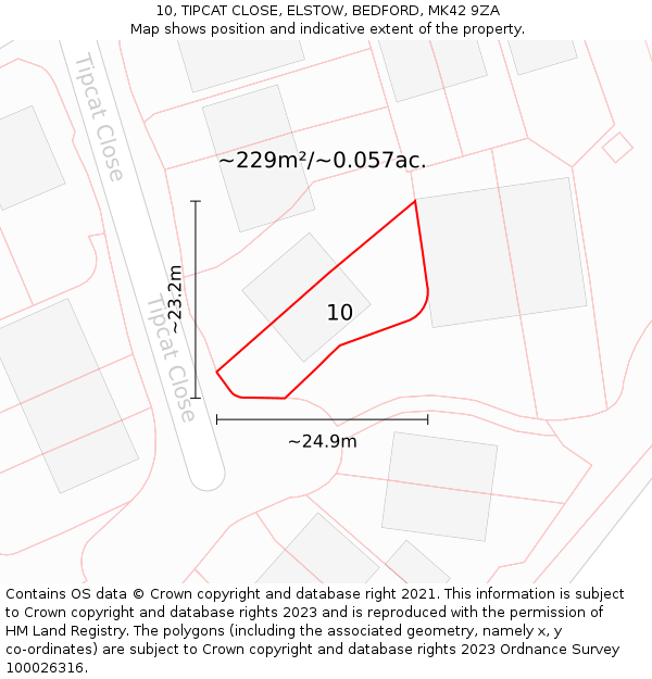 10, TIPCAT CLOSE, ELSTOW, BEDFORD, MK42 9ZA: Plot and title map