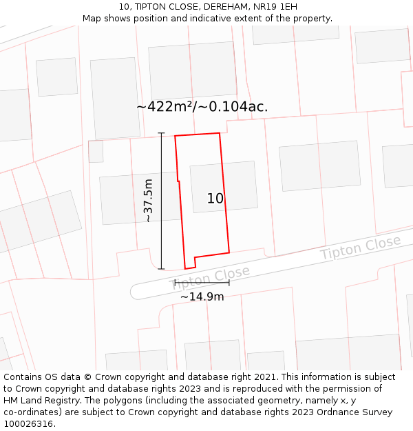 10, TIPTON CLOSE, DEREHAM, NR19 1EH: Plot and title map