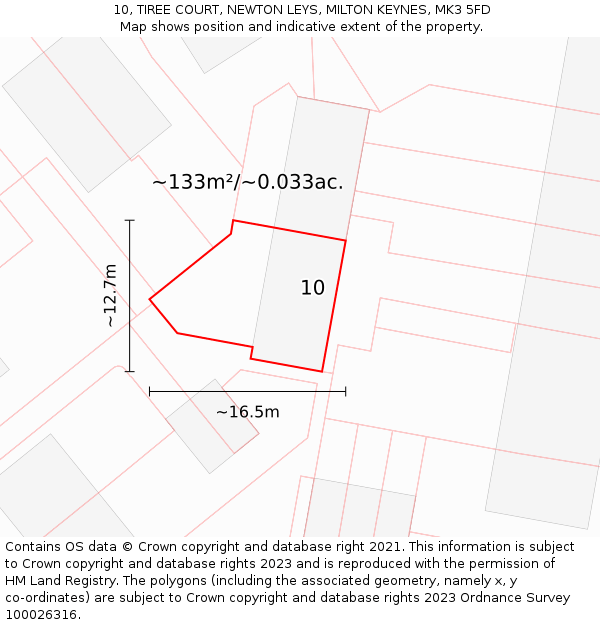 10, TIREE COURT, NEWTON LEYS, MILTON KEYNES, MK3 5FD: Plot and title map