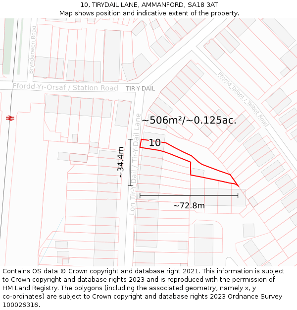 10, TIRYDAIL LANE, AMMANFORD, SA18 3AT: Plot and title map