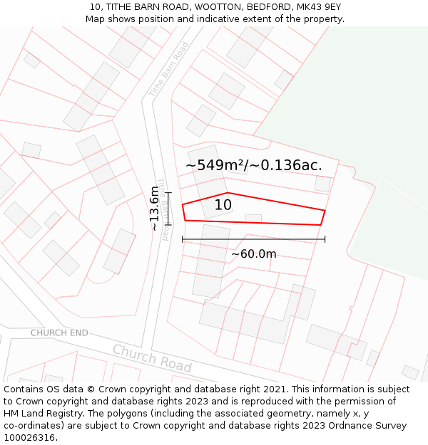 10, TITHE BARN ROAD, WOOTTON, BEDFORD, MK43 9EY: Plot and title map