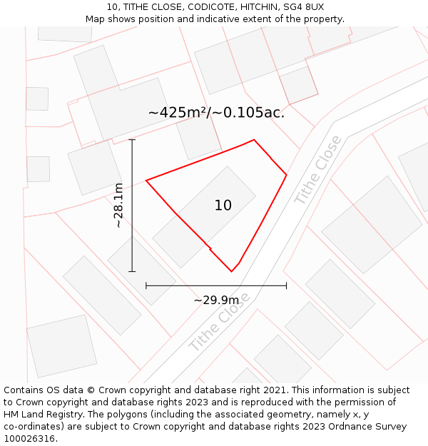 10, TITHE CLOSE, CODICOTE, HITCHIN, SG4 8UX: Plot and title map