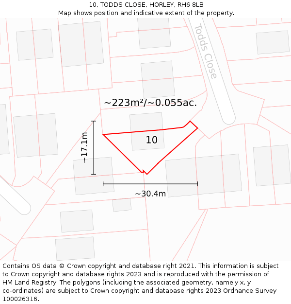 10, TODDS CLOSE, HORLEY, RH6 8LB: Plot and title map