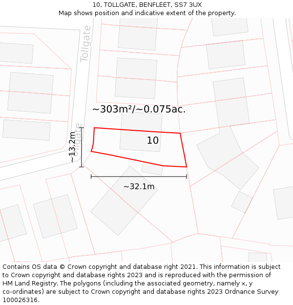 10, TOLLGATE, BENFLEET, SS7 3UX: Plot and title map