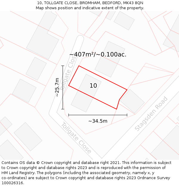 10, TOLLGATE CLOSE, BROMHAM, BEDFORD, MK43 8QN: Plot and title map