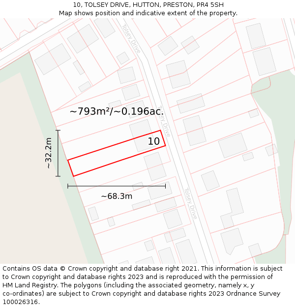 10, TOLSEY DRIVE, HUTTON, PRESTON, PR4 5SH: Plot and title map