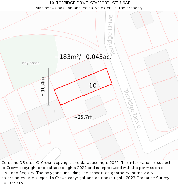 10, TORRIDGE DRIVE, STAFFORD, ST17 9AT: Plot and title map