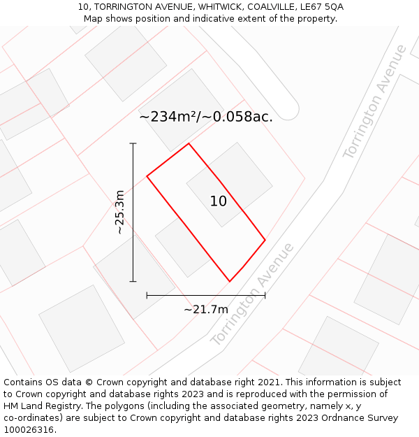 10, TORRINGTON AVENUE, WHITWICK, COALVILLE, LE67 5QA: Plot and title map