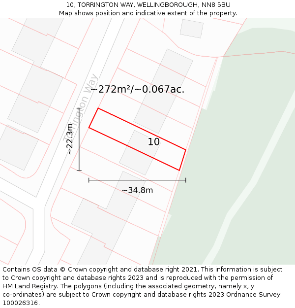 10, TORRINGTON WAY, WELLINGBOROUGH, NN8 5BU: Plot and title map