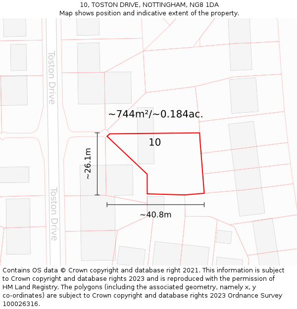 10, TOSTON DRIVE, NOTTINGHAM, NG8 1DA: Plot and title map