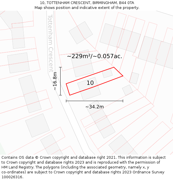 10, TOTTENHAM CRESCENT, BIRMINGHAM, B44 0TA: Plot and title map