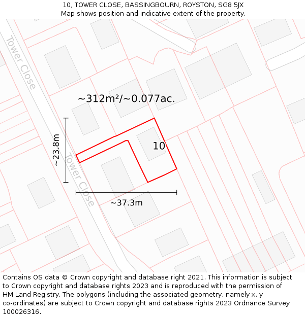 10, TOWER CLOSE, BASSINGBOURN, ROYSTON, SG8 5JX: Plot and title map