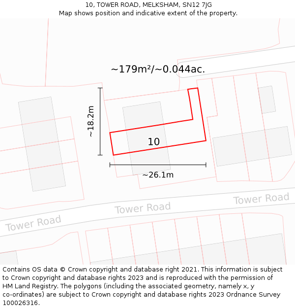 10, TOWER ROAD, MELKSHAM, SN12 7JG: Plot and title map