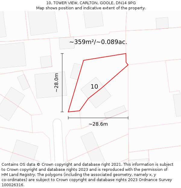 10, TOWER VIEW, CARLTON, GOOLE, DN14 9PG: Plot and title map