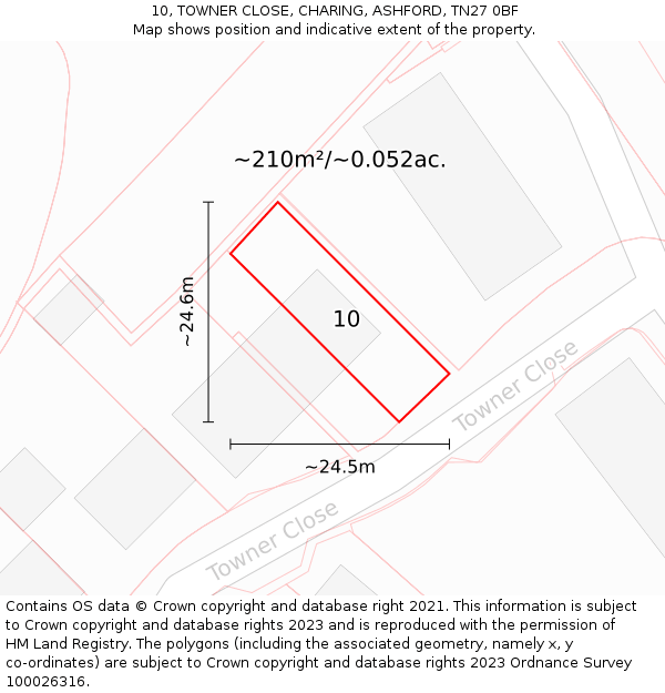10, TOWNER CLOSE, CHARING, ASHFORD, TN27 0BF: Plot and title map