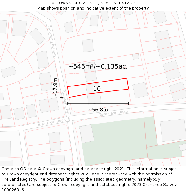 10, TOWNSEND AVENUE, SEATON, EX12 2BE: Plot and title map