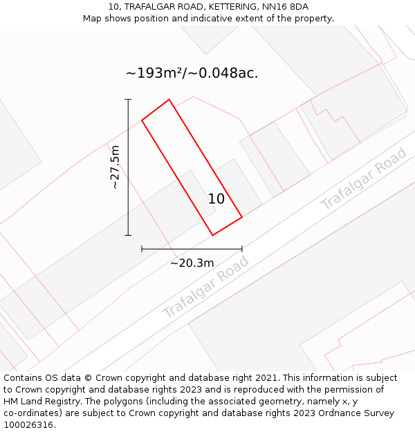 10, TRAFALGAR ROAD, KETTERING, NN16 8DA: Plot and title map