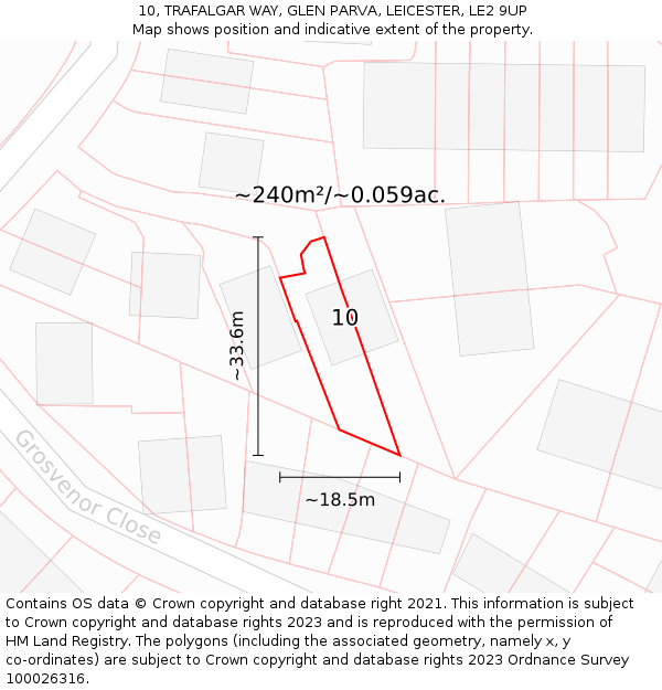 10, TRAFALGAR WAY, GLEN PARVA, LEICESTER, LE2 9UP: Plot and title map