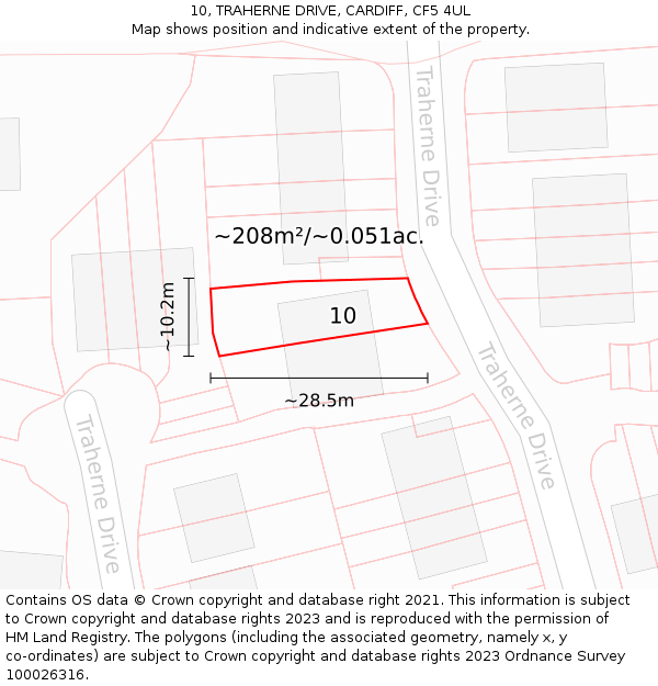 10, TRAHERNE DRIVE, CARDIFF, CF5 4UL: Plot and title map