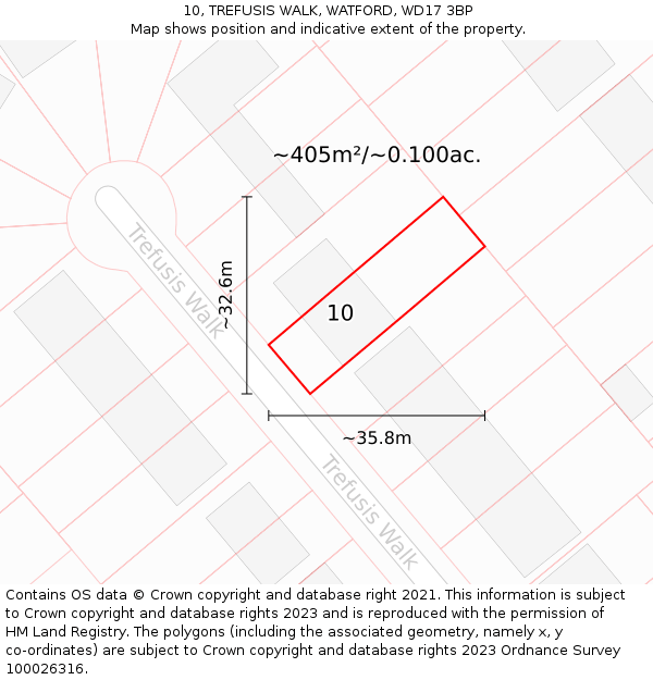 10, TREFUSIS WALK, WATFORD, WD17 3BP: Plot and title map