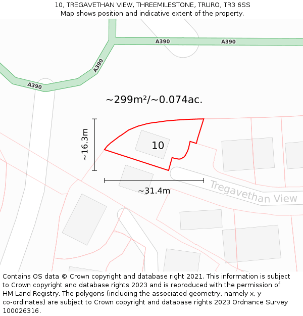 10, TREGAVETHAN VIEW, THREEMILESTONE, TRURO, TR3 6SS: Plot and title map