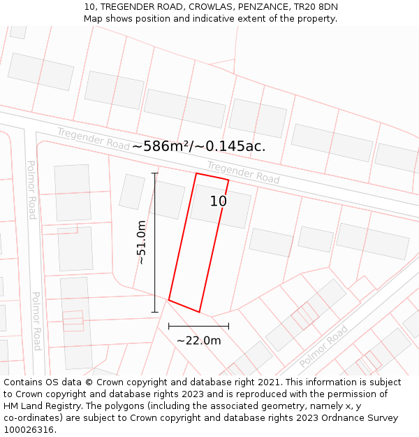 10, TREGENDER ROAD, CROWLAS, PENZANCE, TR20 8DN: Plot and title map