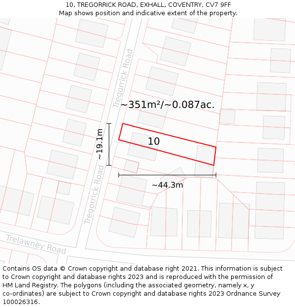 10, TREGORRICK ROAD, EXHALL, COVENTRY, CV7 9FF: Plot and title map