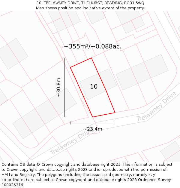 10, TRELAWNEY DRIVE, TILEHURST, READING, RG31 5WQ: Plot and title map
