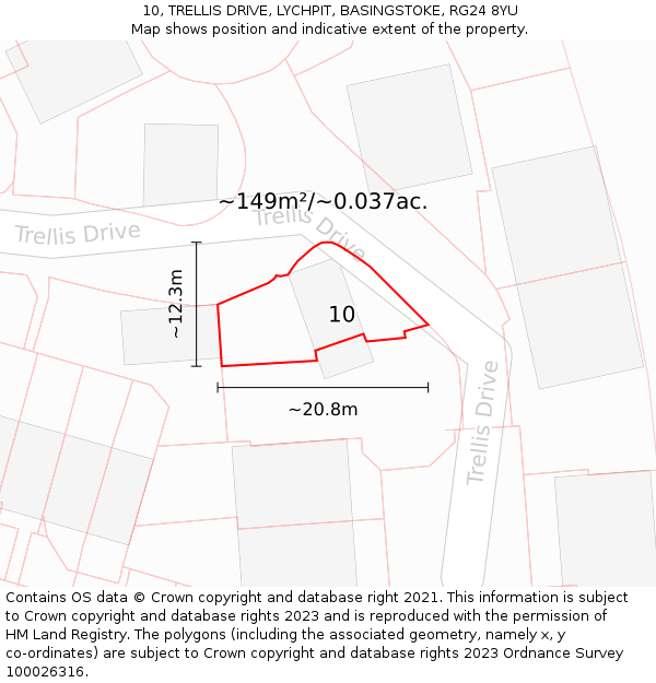 10, TRELLIS DRIVE, LYCHPIT, BASINGSTOKE, RG24 8YU: Plot and title map
