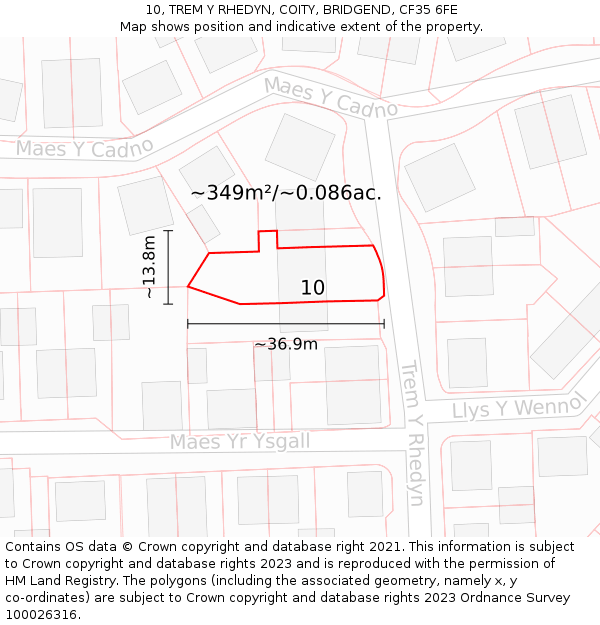 10, TREM Y RHEDYN, COITY, BRIDGEND, CF35 6FE: Plot and title map