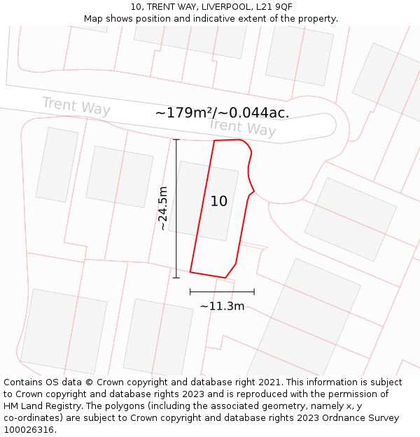 10, TRENT WAY, LIVERPOOL, L21 9QF: Plot and title map