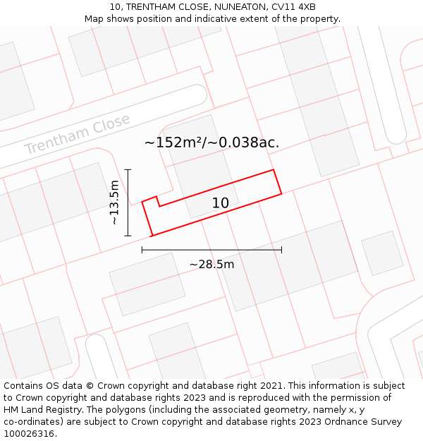 10, TRENTHAM CLOSE, NUNEATON, CV11 4XB: Plot and title map