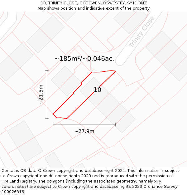 10, TRINITY CLOSE, GOBOWEN, OSWESTRY, SY11 3NZ: Plot and title map