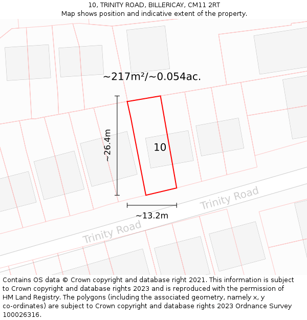 10, TRINITY ROAD, BILLERICAY, CM11 2RT: Plot and title map