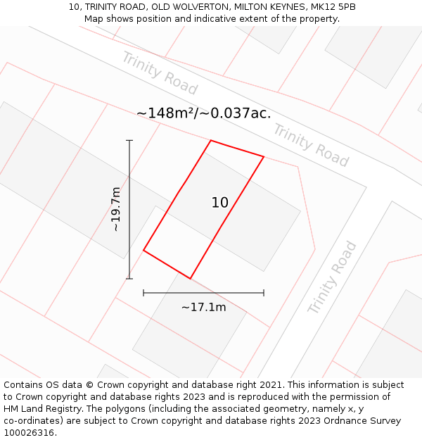 10, TRINITY ROAD, OLD WOLVERTON, MILTON KEYNES, MK12 5PB: Plot and title map