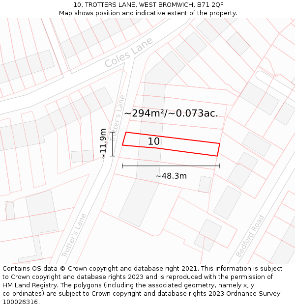 10, TROTTERS LANE, WEST BROMWICH, B71 2QF: Plot and title map