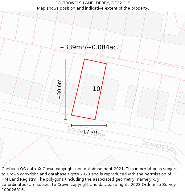 10, TROWELS LANE, DERBY, DE22 3LS: Plot and title map