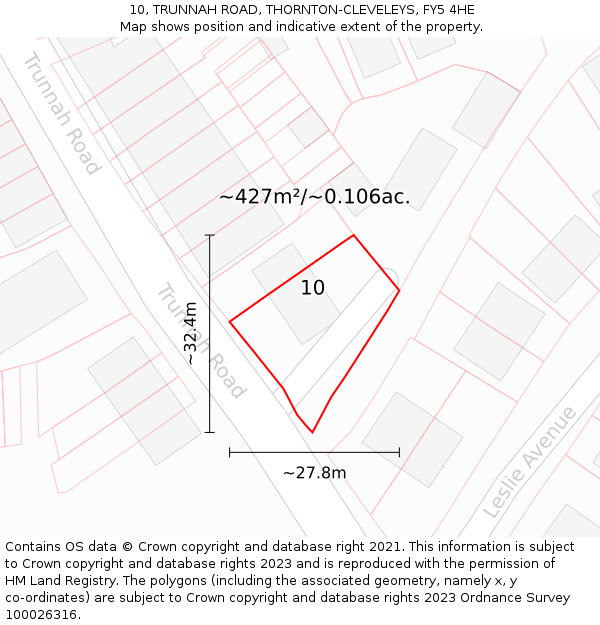 10, TRUNNAH ROAD, THORNTON-CLEVELEYS, FY5 4HE: Plot and title map