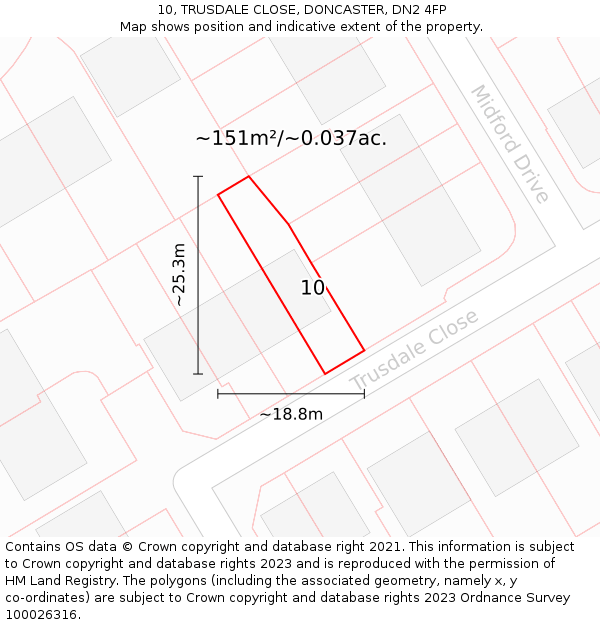 10, TRUSDALE CLOSE, DONCASTER, DN2 4FP: Plot and title map