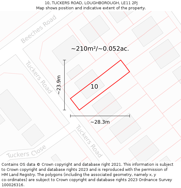 10, TUCKERS ROAD, LOUGHBOROUGH, LE11 2PJ: Plot and title map