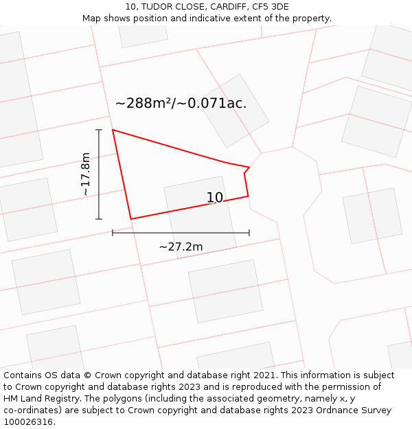 10, TUDOR CLOSE, CARDIFF, CF5 3DE: Plot and title map