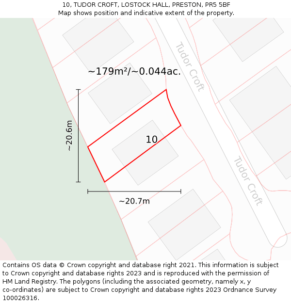 10, TUDOR CROFT, LOSTOCK HALL, PRESTON, PR5 5BF: Plot and title map