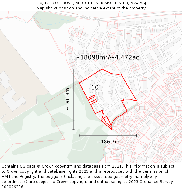 10, TUDOR GROVE, MIDDLETON, MANCHESTER, M24 5AJ: Plot and title map
