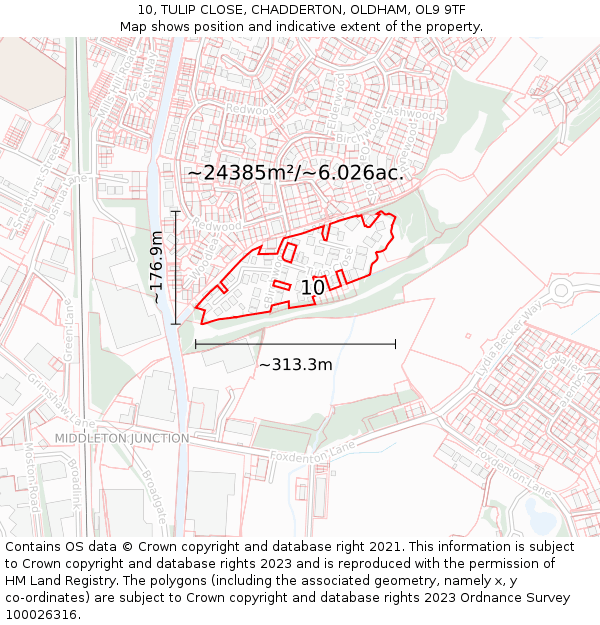 10, TULIP CLOSE, CHADDERTON, OLDHAM, OL9 9TF: Plot and title map