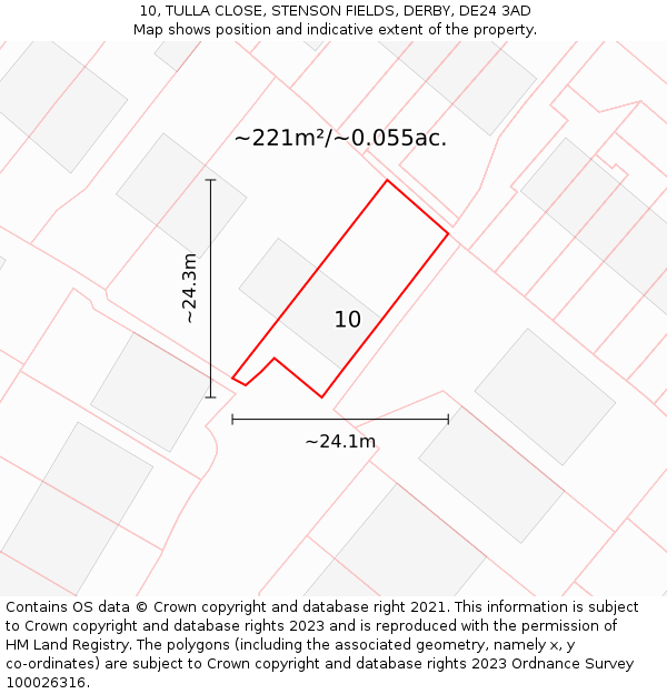 10, TULLA CLOSE, STENSON FIELDS, DERBY, DE24 3AD: Plot and title map