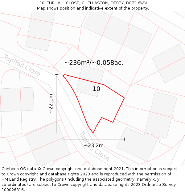 10, TUPHALL CLOSE, CHELLASTON, DERBY, DE73 6WN: Plot and title map