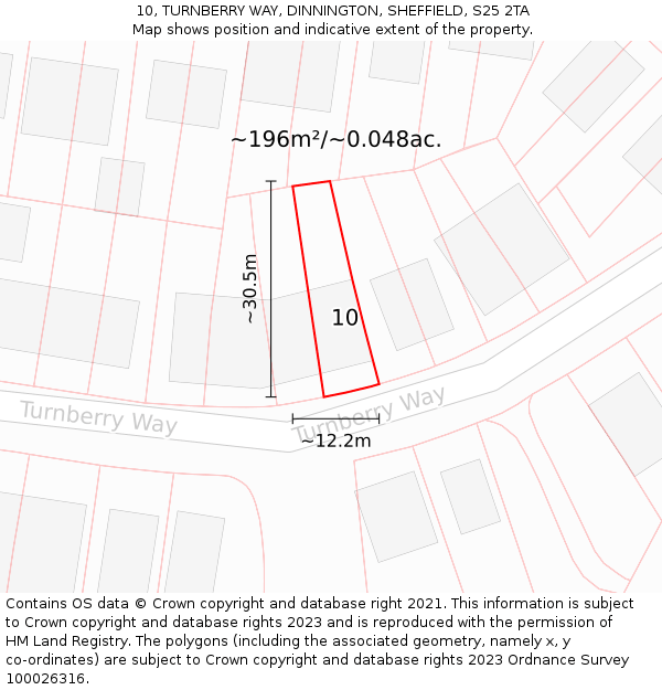 10, TURNBERRY WAY, DINNINGTON, SHEFFIELD, S25 2TA: Plot and title map