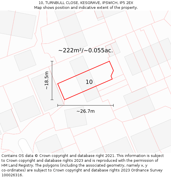 10, TURNBULL CLOSE, KESGRAVE, IPSWICH, IP5 2EX: Plot and title map
