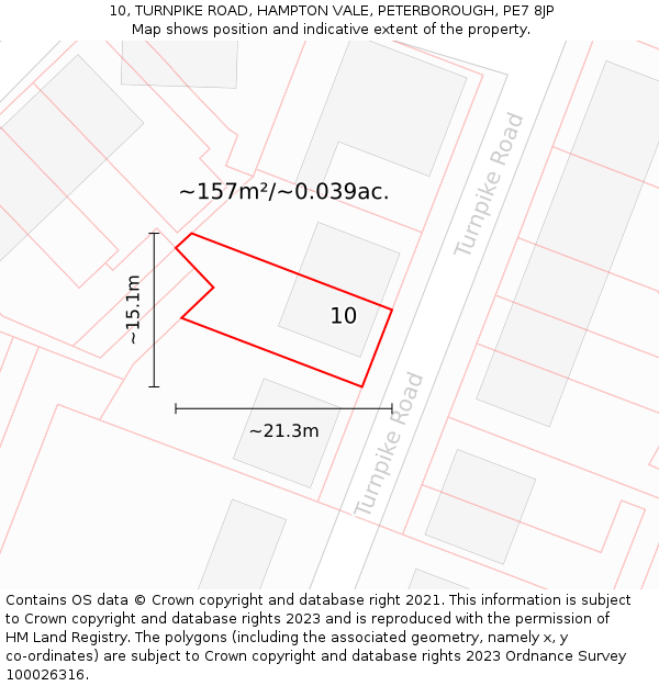 10, TURNPIKE ROAD, HAMPTON VALE, PETERBOROUGH, PE7 8JP: Plot and title map